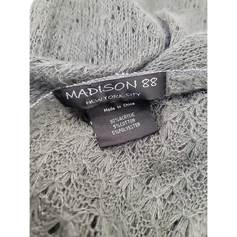 MADISON 88 Blue & Gray Fine Knit Scarf Wearable Art Flower Bow Soft Cottage Core